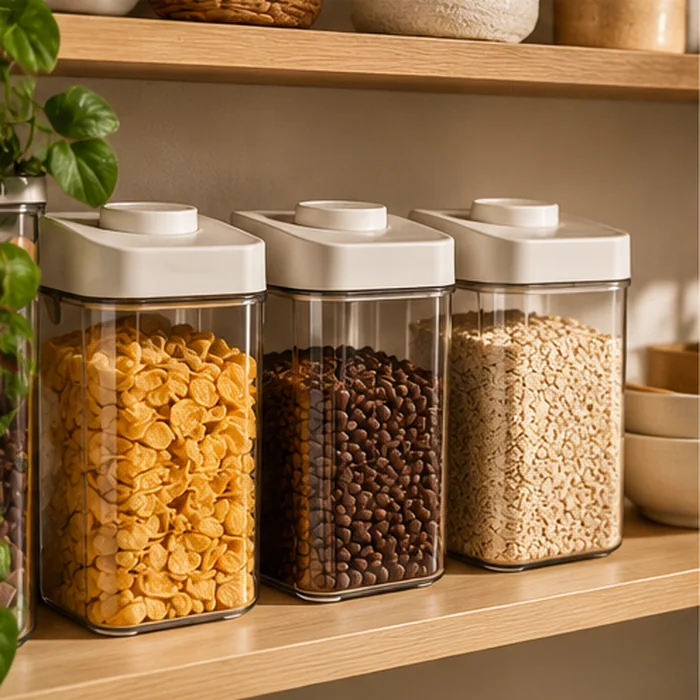 Illustrative concept showing how this kind of product may be used; not an authentic photo of OXO Good Grips POP Small Square Containers — 3-Piece