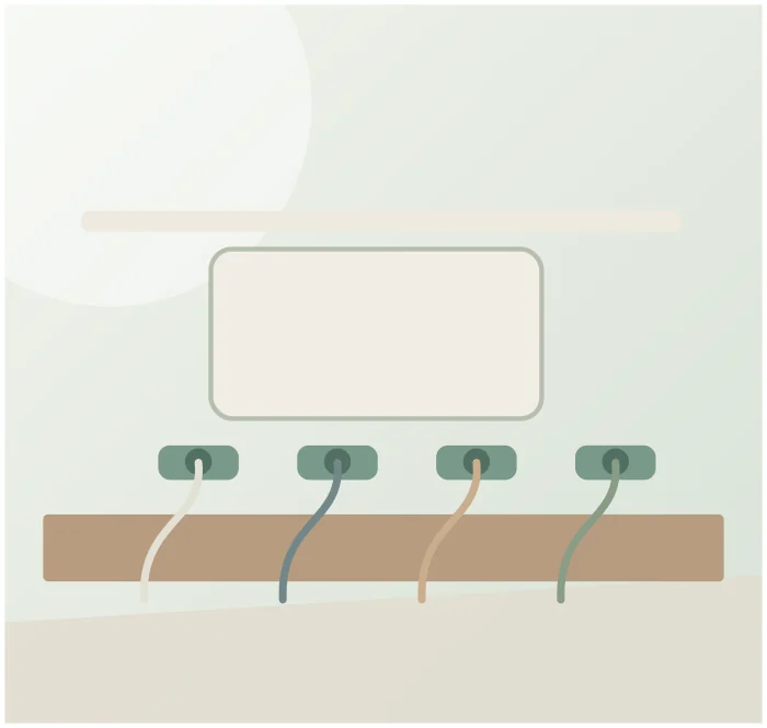 Illustrative concept showing how this kind of product may be used; not an authentic photo of Picozon Magnetic & Adhesive Cord Organizer